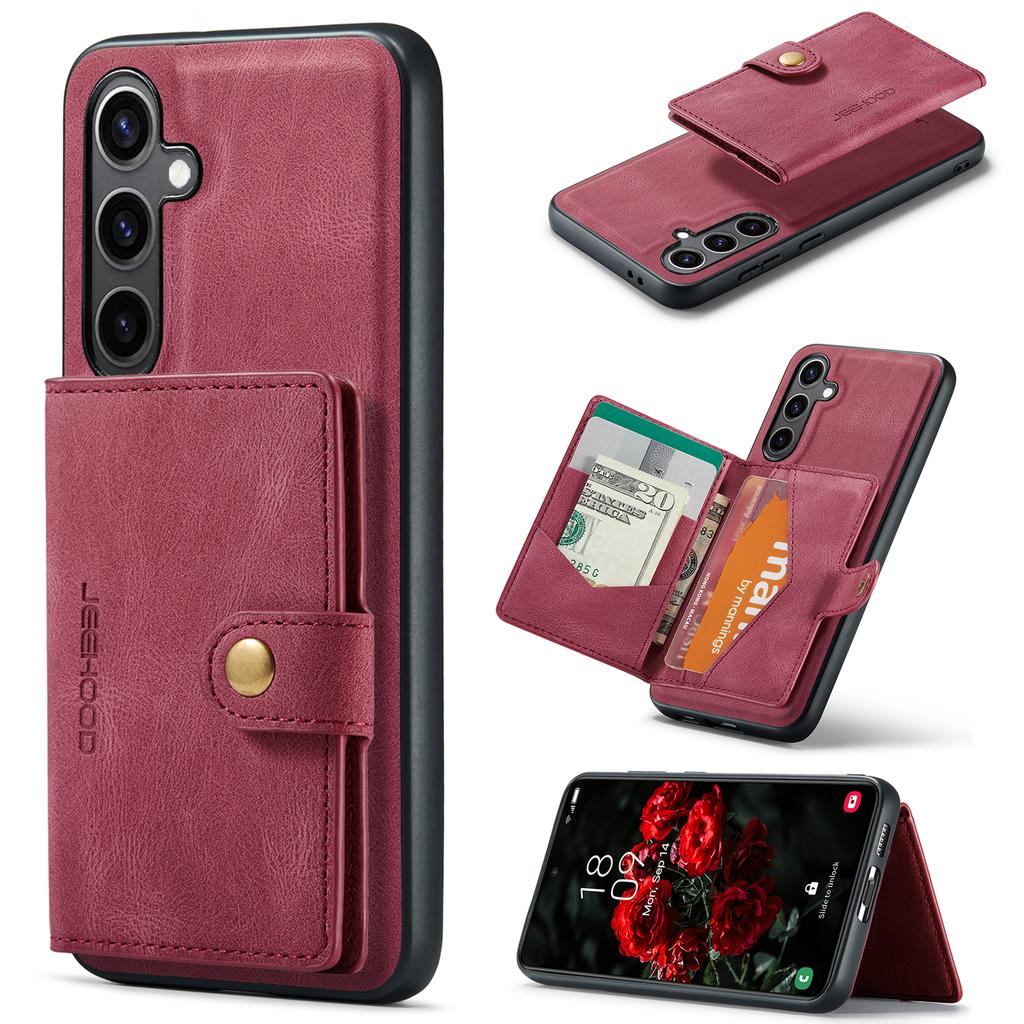 JEEHOOD J01 For Samsung Galaxy S24 Case Card Holder Kickstand Leather+TPU Retro Phone Cover