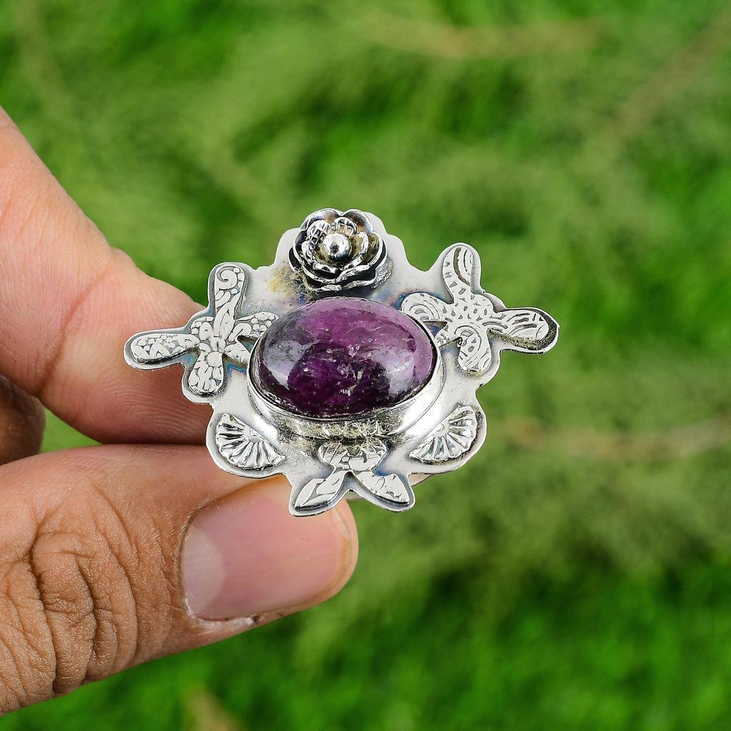 Серебро 925 пробы Натуральный рубин Цоизит Мультистоун Кольцо-цветок для сестры Ювелирные изделия