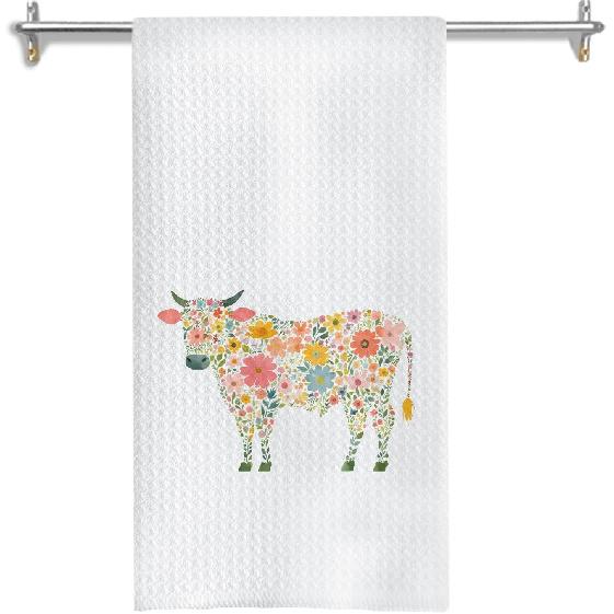 Floral Highland Cow Kitchen Towels, Cow Lovers Gifts for Women Dish Tea Towels for Kitchen Decor, Farmhouse Flower Highland Cattle Decorative Hand