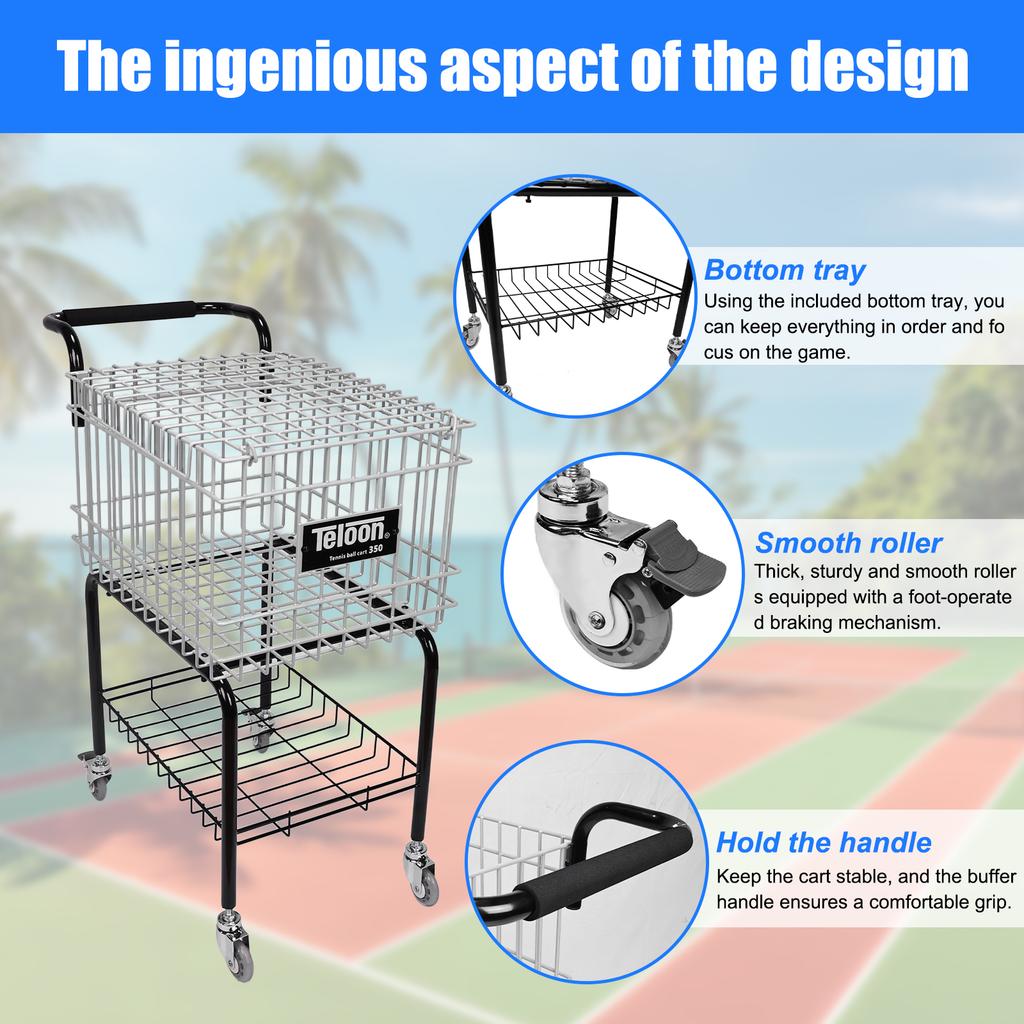Тележка для хранения и сбора теннисных мячей на колесах, складная, вмещает 350 мячей, корзина-бункер для теннисных мячей на колесах, собиратель