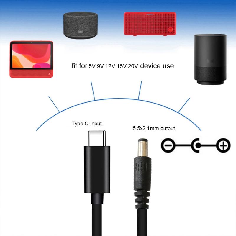 Кабель питания USB-C Type C на 2.5x0.7мм, 3.5x1.35мм, 4.0x1.7мм, 5.5x2.1мм 5В 9В 12В 15В 20В с регулировкой напряжения для роутеров, светодиодов