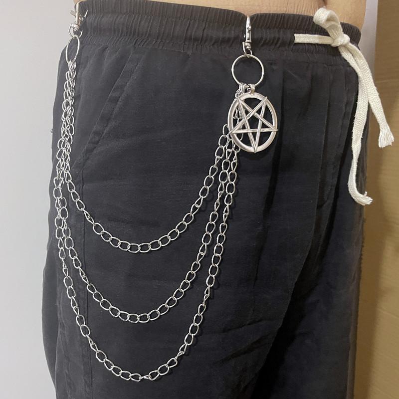 Punk Pants Chain Pentagram Keychains for Men Women Jean Trouser Biker Chains Harajuku Goth Jewelry Gothic Rock Emo Accessories