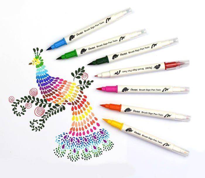 Feutre à double pointe - Pentel - SESW30C-T101E - Encre à base d'eau - Couleur Noir - 30 couleurs disponibles