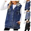 Женская повседневная свободная винтажная джинсовая жилетка с капюшоном