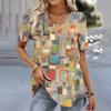 Summer V-neck 3D Color Block Printed Top Fashionable Casual Short Sleeved Women's T-shirts