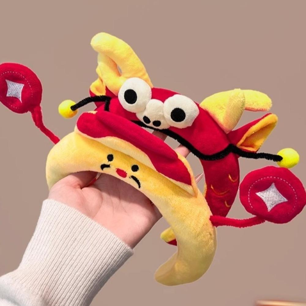 God of Wealth New Year Plush Headband Dragon Face Washing Hair Hoop Funny Hair Hoop Makeup
