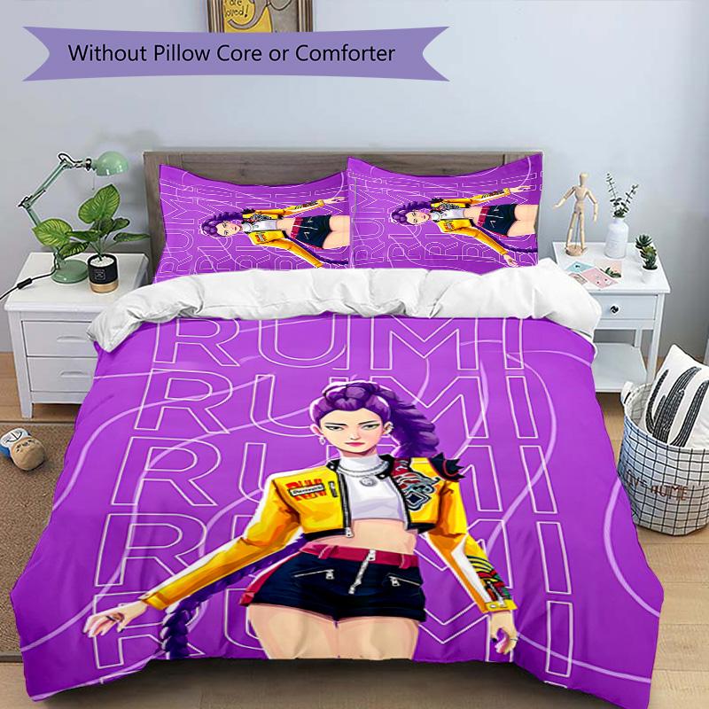 KPOP Hunter 3pcs Bedding Set Duvet Cover Closure Includes 1 Duvet Cover & 2 Pillowcases for All Seasons Bedroom Home Dorm Decor