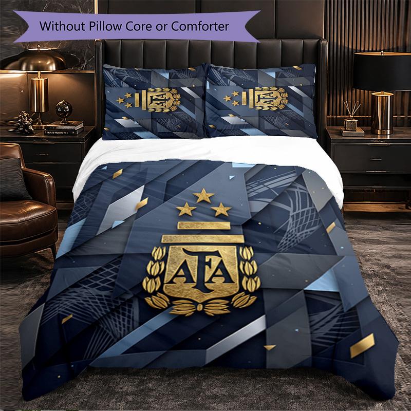 Argentina Football Pattern 3 Pieces Bedding Set Soft Microfiber Duvet Cover with Pillow Cases for Bedroom