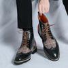 Мужские броги Мотоциклетные повседневные ботильоны с клетчатой ​​строчкой Индивидуальные демисезонные ботинки Платье с крылышками Формальный кожаный смокинг Свадебная обувь