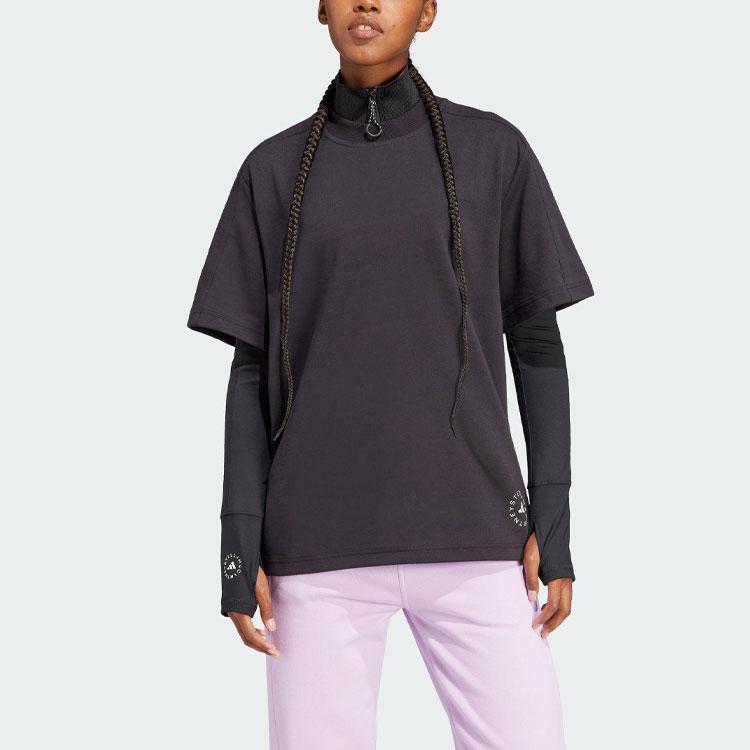 Adidas Свободная свободная футболка с короткими рукавами и круглым вырезом X Stella Mccartney, женские топы, черный IB6854