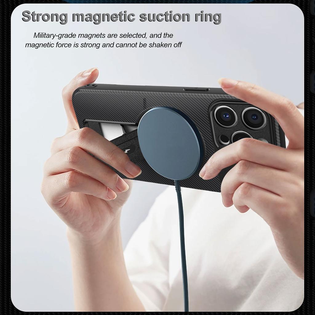 For iPhone 14 Pro Case with Kickstand Carbon Fiber Texture PC+TPU Phone Cover