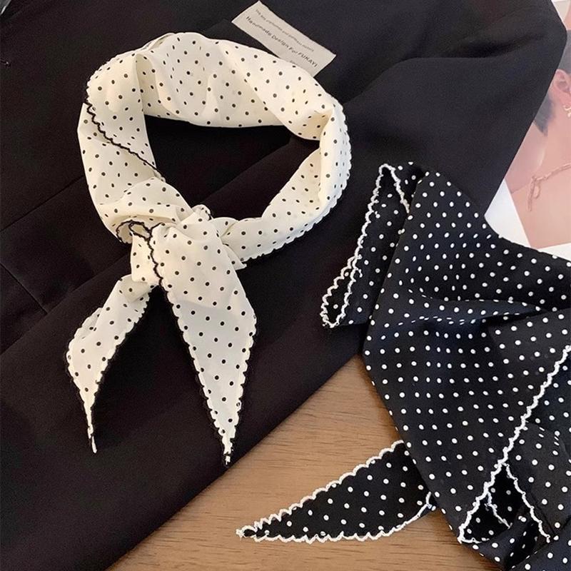 Neckerchief Sweet Polka Dot Headband Turban Korean Fresh Small Scarf Thin Striped Triangular Hair Band Girls