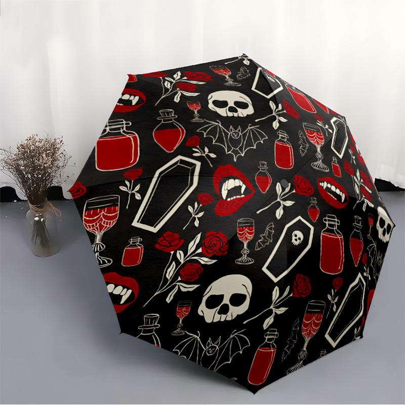 1pc Vampire Gothic Automatic Umbrella - 8-Rib Portable Folding Black Iron Frame for Outdoor, Beach, Travel, Beach Umbrella,104
