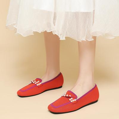 Квадратный носок неглубокий носок водонепроницаемый плоский поддон женские перламутровые вязаные мягкие туфли большого размера 34-43