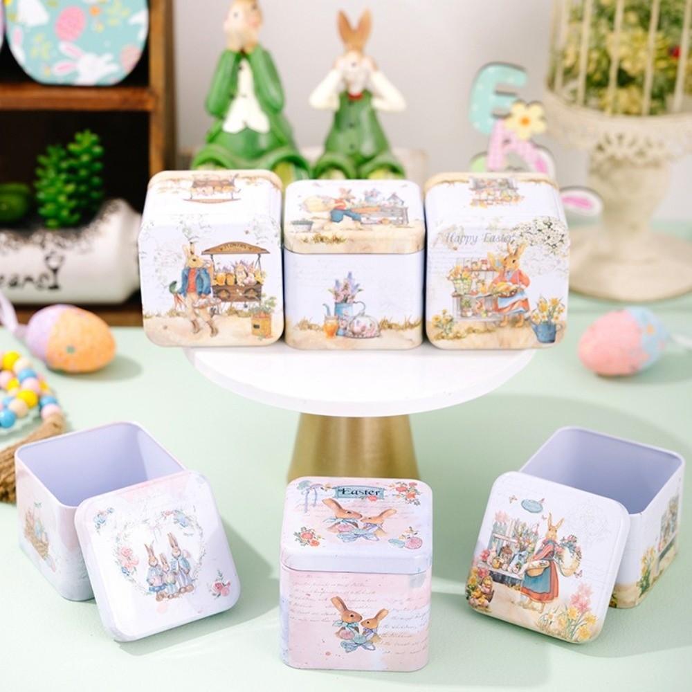Empty Box Easter Gifts Box Square Shape Easter Egg Box Rabbit Tin Storage Box  Easter Party