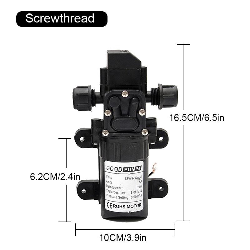 Electric Water Pump Black Micro High Pressure Diaphragm Water Sprayer Car Wash 12 V Adapter Agricultural DC12V 72W 120PSI 5L/MIN
