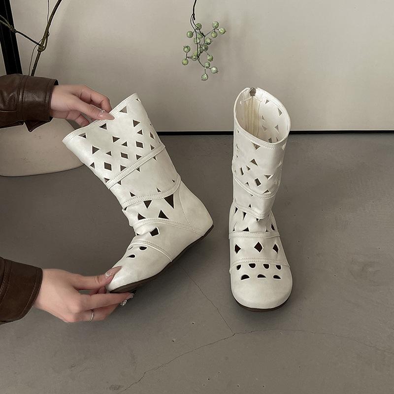 Секундный товар~ Богемный стиль нишевый дизайн внутренняя высота увеличение рыцарские сапоги женские полые резные тонкие сапоги