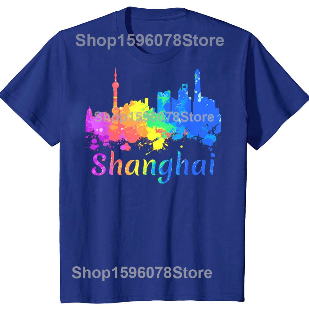 Смешные Сувениры Акварель Панорама Шанхая Китай Футболки Мужские Юмор Уличная Одежда Футболка Короткий Рукав Унисекс Свободная Одежда