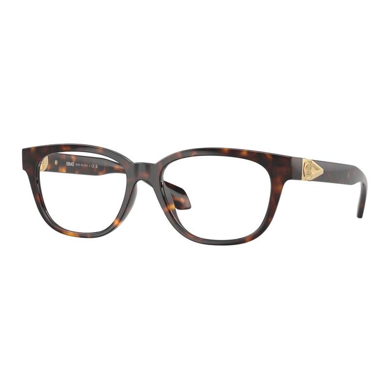 Versace Temple logo injection molded square optical glasses women's tortoiseshell 65990154 VE3376U108-Tortoiseshell 53/16/140-h.40