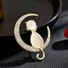 New Light Luxury And Niche Moonlight Elf Cat Shaped Brooch Simple And Atmospheric Cat Eye Chest Flower Suit Accessories