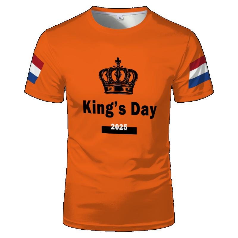 Футболка с оранжевым узором ко Дню короля в Нидерландах, с изображением голландского флага, для отдыха, спорта, модного тренда, мужская и женская, оверсайз