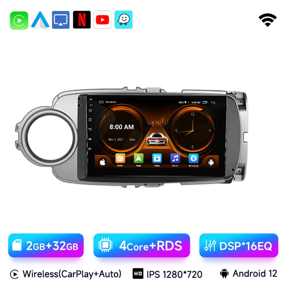 JIUYIN 9-дюймовая автомобильная магнитола Android 13Для Toyota Yaris 2012 - 2017 Мультимедийный плеер Android Auto Беспроводной Carplay GPS 2Din DVD