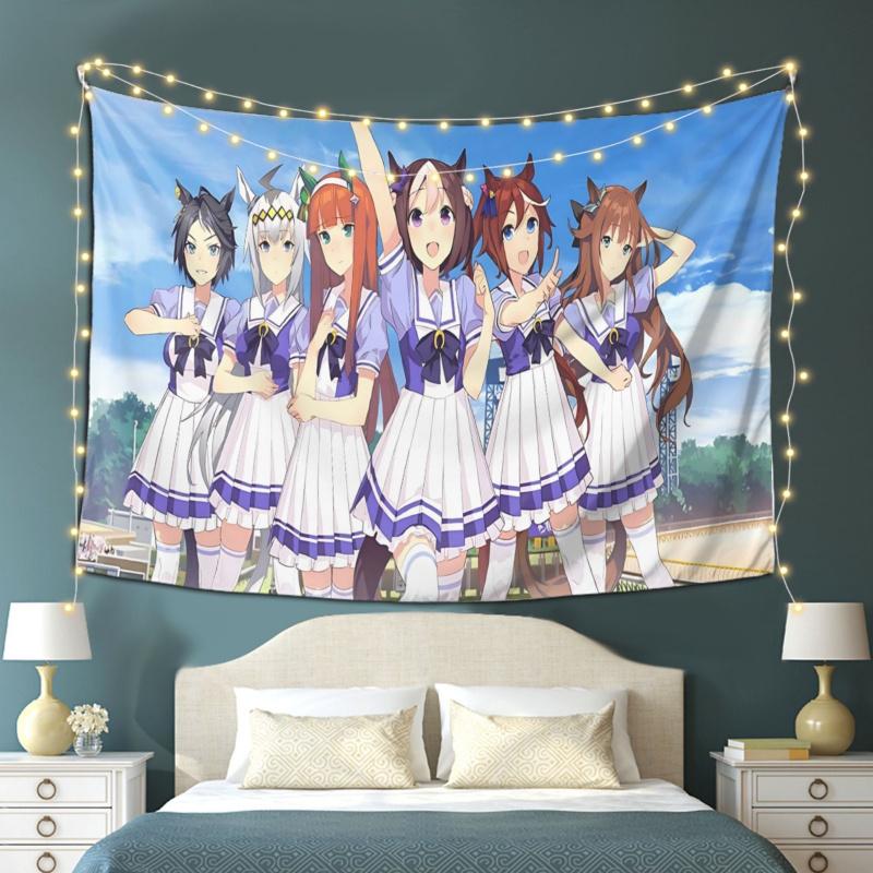 VIKAMA Uma Musume Pretty Derby Гобелен Аниме Постер Группы Стиль Настенное Украшение Спальня Общежитие Стол Фоновую Декорацию