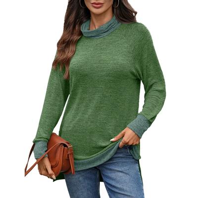 Новый контрастный топ-футболка с длинным рукавом и свободным воротом-стойкой для женщин