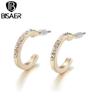 Bisaer Bright Colorful Rhinestones Circular Shape Stud Earrings for Women Fine Jewelry