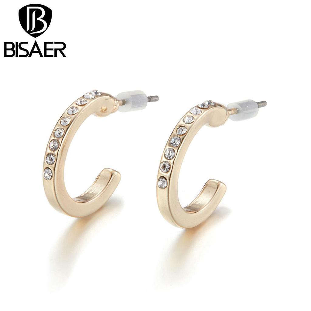 Bisaer Bright Colorful Rhinestones Circular Shape Stud Earrings for Women Fine Jewelry