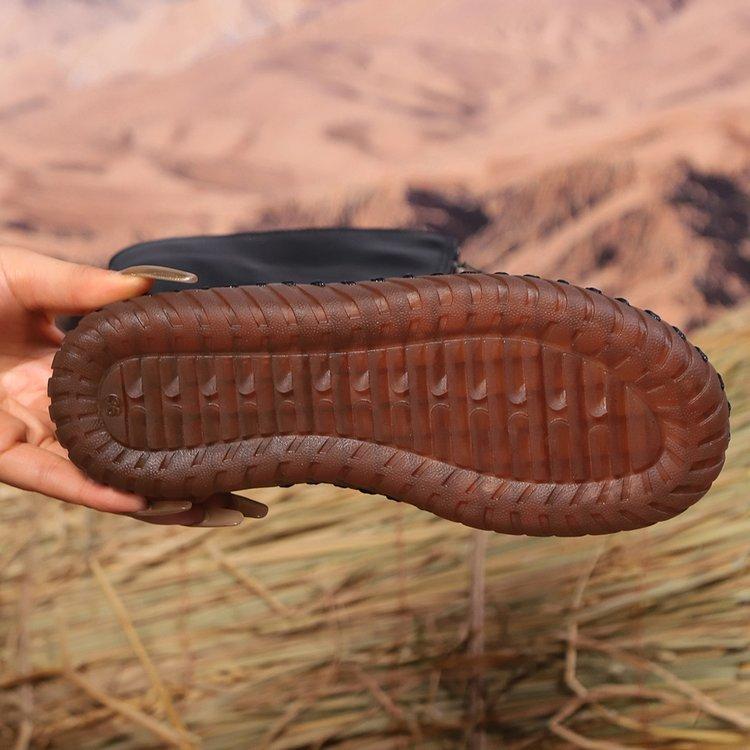 Зимние плюшевые теплые и модные длинные сапоги с прошитой вручную подошвой, большие мягкие однотонные женские длинные сапоги