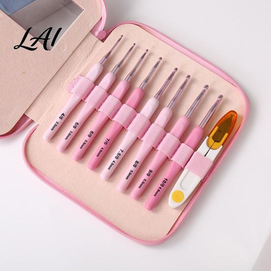 Crocheting Tools for Projects Pink Ergonomic Needles Kit Set Crochet Hooks with Soft Grip Handles Alumina Needle Includes Scissors & Storage