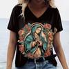 Летние женские футболки с принтом Девы Марии, большие размеры, топ с V-образным вырезом, блузка, женская рубашка, женская одежда больших размеров