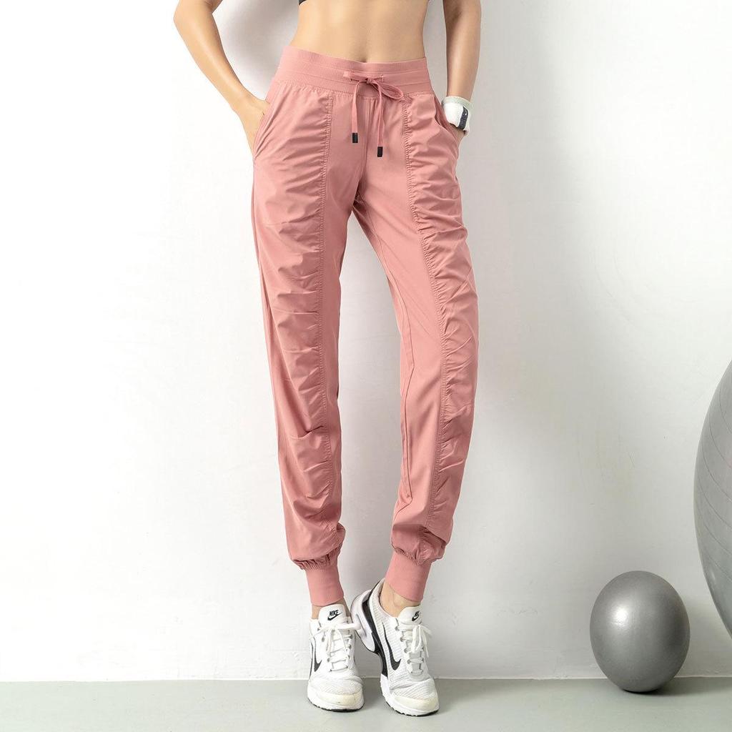 Women's Quick-Dry Pleated Sports Pants - Summer Running, Fitness, Casual Straight-Leg Design with Drawstring.