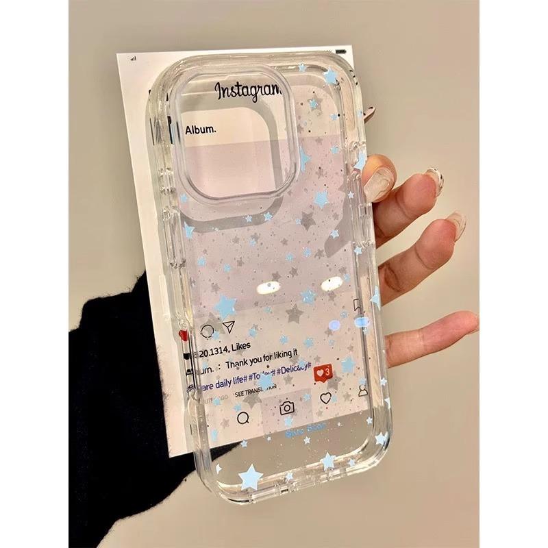 Blue Star подходит для чехла для мобильного телефона iPhone16 Apple 15promax, новый прозрачный 14plus силиконовый 13/12.