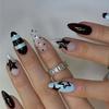 Набор из 24 глянцевых синих полосатых накладных ногтей миндалевидной формы среднего размера с узором звезды, многоразовые искусственные ногти для женщин, легкое нанесение, праздничный нейл-арт