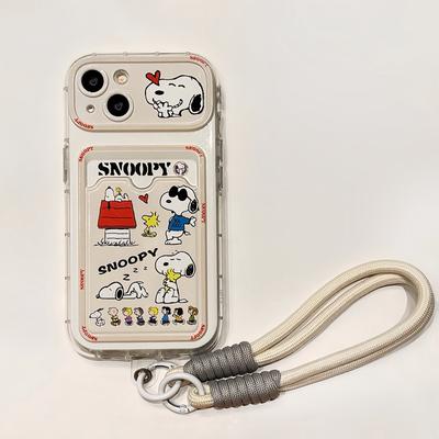 Чехол для телефона Snoopy с ремешком на запястье для iPhone 16 15 14 13 12 11 Pro Max XS X XR 16 Plus 16 Чехол для карт Ударопрочная силиконовая накладка