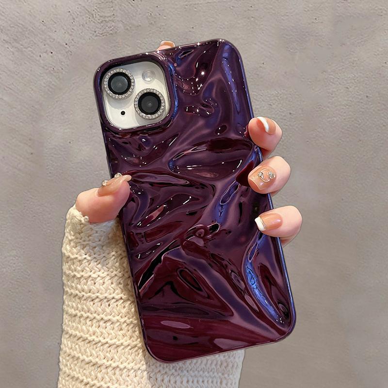 Покрытие Фиолетовый Метеорит Складчатая Текстура Глянцевый Чехол Для iPhone 16 Pro Max 17 Air 15 13 12 11 14 Plus Мягкая Ударопрочная Крышка Телефона