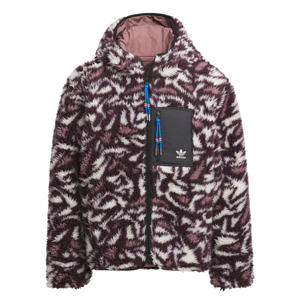 Adidas Originals Reversible Allover Print Fleece Zip-Up Hooded Jacket Unisex Jackets Dark-Purple Mysterious-Oxidized-Red JD6368