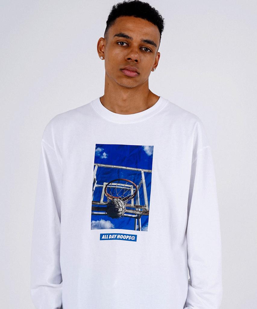 ALL DAY HOOPS The Basket Oversized Long Sleeve T-Shirt White