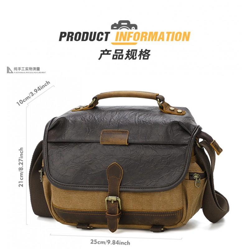 Canvas DSLR Camera Bag Men - Crossbody Shoulder With Shockproof Padding Compact Mirrorless Carrier In Khaki Gray