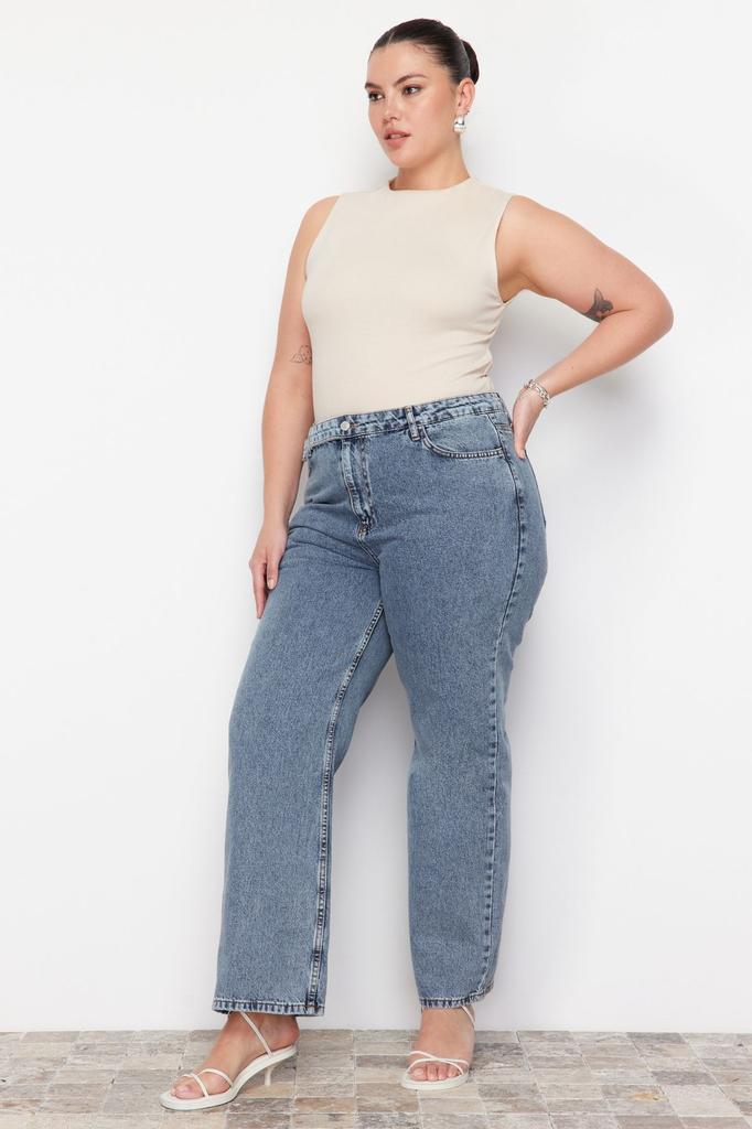 Женские синие джинсы широкого кроя больших размеров