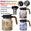 1000ml Floral Pattern Teapot Vintage Mini Hot Coffee Pot Stainless Steel Tea Kettle Vacuum Thermos Teapot Home Kitchen Teapots