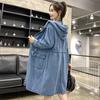 Fashion Spring Autumn Hooded Jeans Jacket Women Long Windbreaker Large Size Denim Coat Casual Tops Loose Outerwear