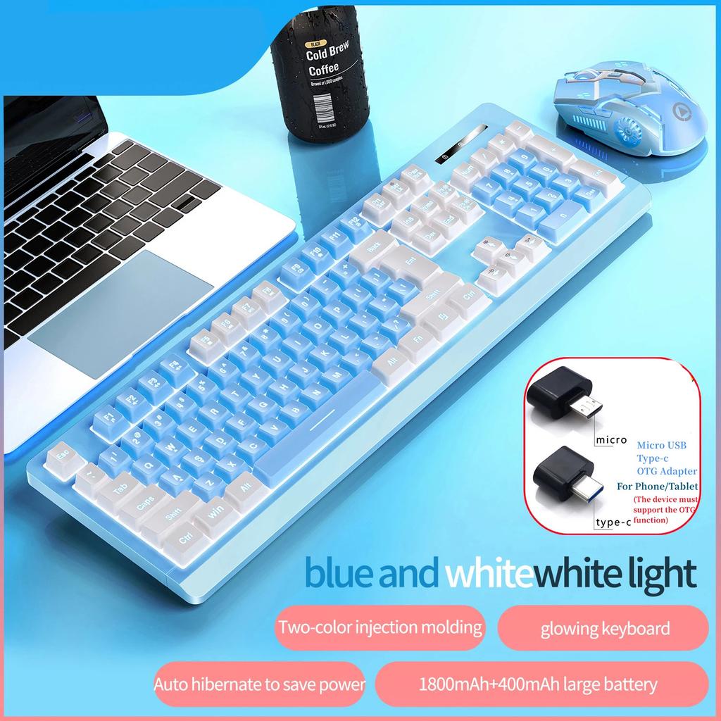 Wireless Keyboard Mouse Kit Rechargeable 2.4G 104 Keys Glow Backlight Gaming Keyboard and Mice Combos For Office Design Game