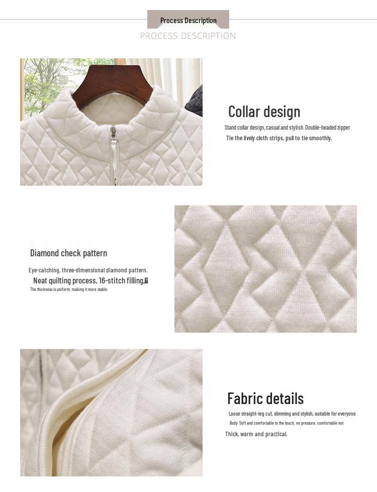Nanyou Women's Wool Diamond Pattern Stand Collar Zipper Jacket - Versatile Stylish Long Sleeve Autumn/Winter Cardigan