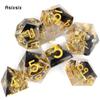 7 Pcs  Black Resin Ring Golden Number Sharp Edge Dice Polyhedral Dice Suitable for Role-Playing RPG  Board Game