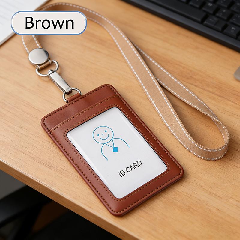 Second Layer Cowhide ID Badge Holder Business Work Card Holders with Neck Lanyard Women Men Formal Staff Office Worker Supplies ID Card Case