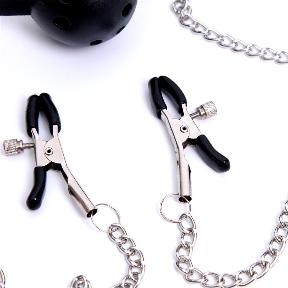 Эротическая игрушка из искусственной кожи, кляп для рта, мяч, оральный секс с цепочкой, зажимы для сосков, фетиш, бондаж, секс-игрушки, игры для взрослых
