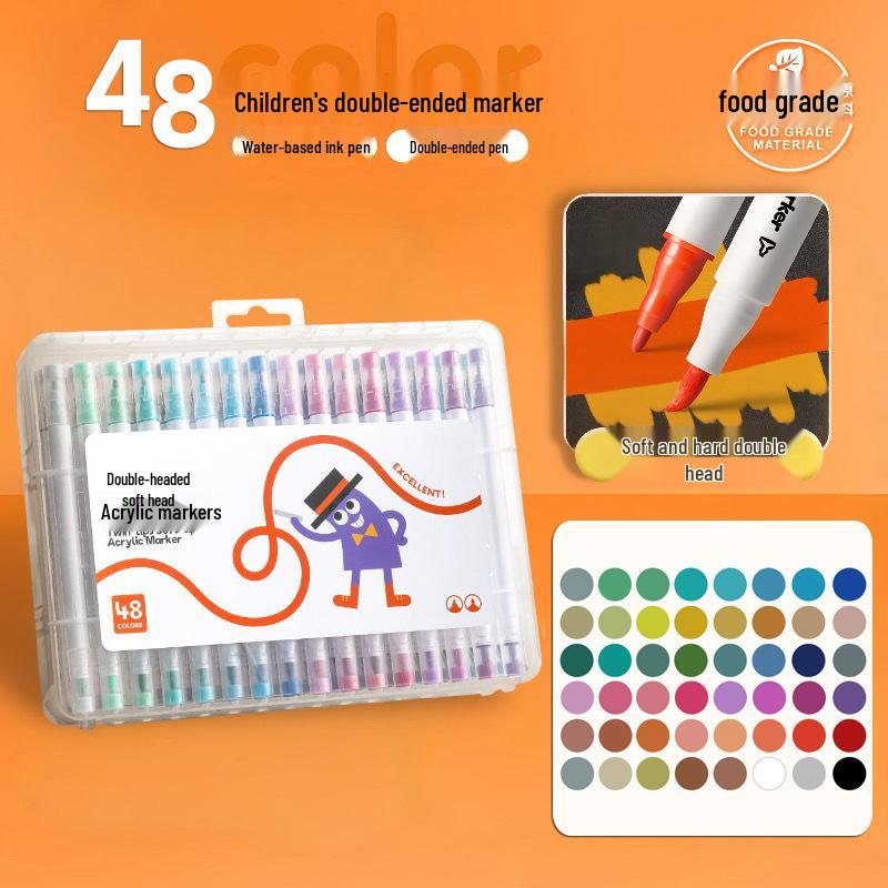 Набор акриловых маркеров с двойным наконечником и кистей - 48 цветов, мягкий наконечник для детского творчества, непрозрачные и накладываемые друг на друга